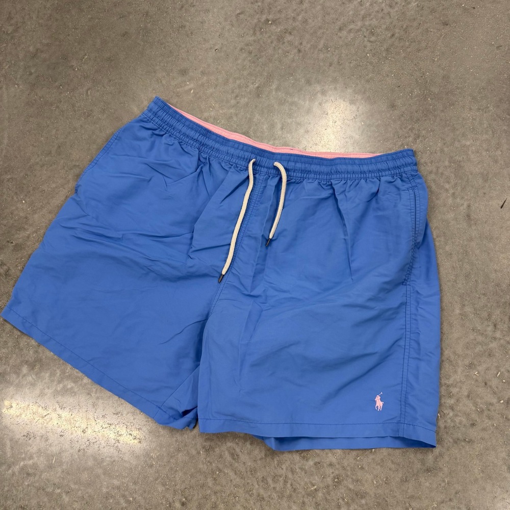 Polo Ralph Lauren Mens Blue Pink Pony Swim Trunks Board Shorts 2XB Big & Tall